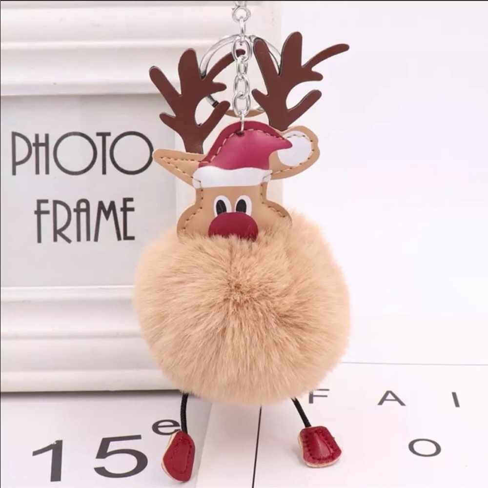 Holiday Christmas Gift Reindeer Pom Key Chains